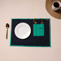Blue Jacquard Cotton Table Mat With Pocket
