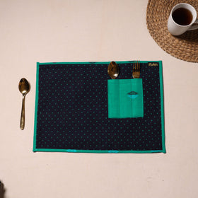 Blue Jacquard Cotton Table Mat With Pocket