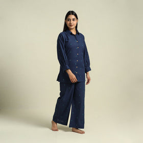 Buy Blue Jacquard Cotton Top & Pyjama Night Suit Set