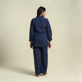 Buy Blue Jacquard Cotton Top & Pyjama Night Suit Set