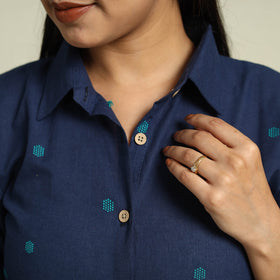 Buy Blue Jacquard Cotton Top & Pyjama Night Suit Set