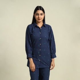 Buy Blue Jacquard Cotton Top & Pyjama Night Suit Set