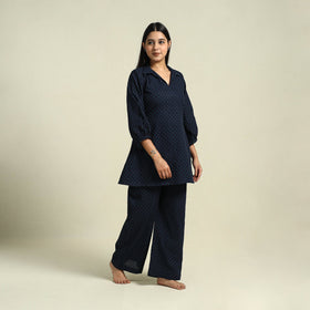 Buy Blue Jacquard Cotton Top & Pyjama Night Suit Set