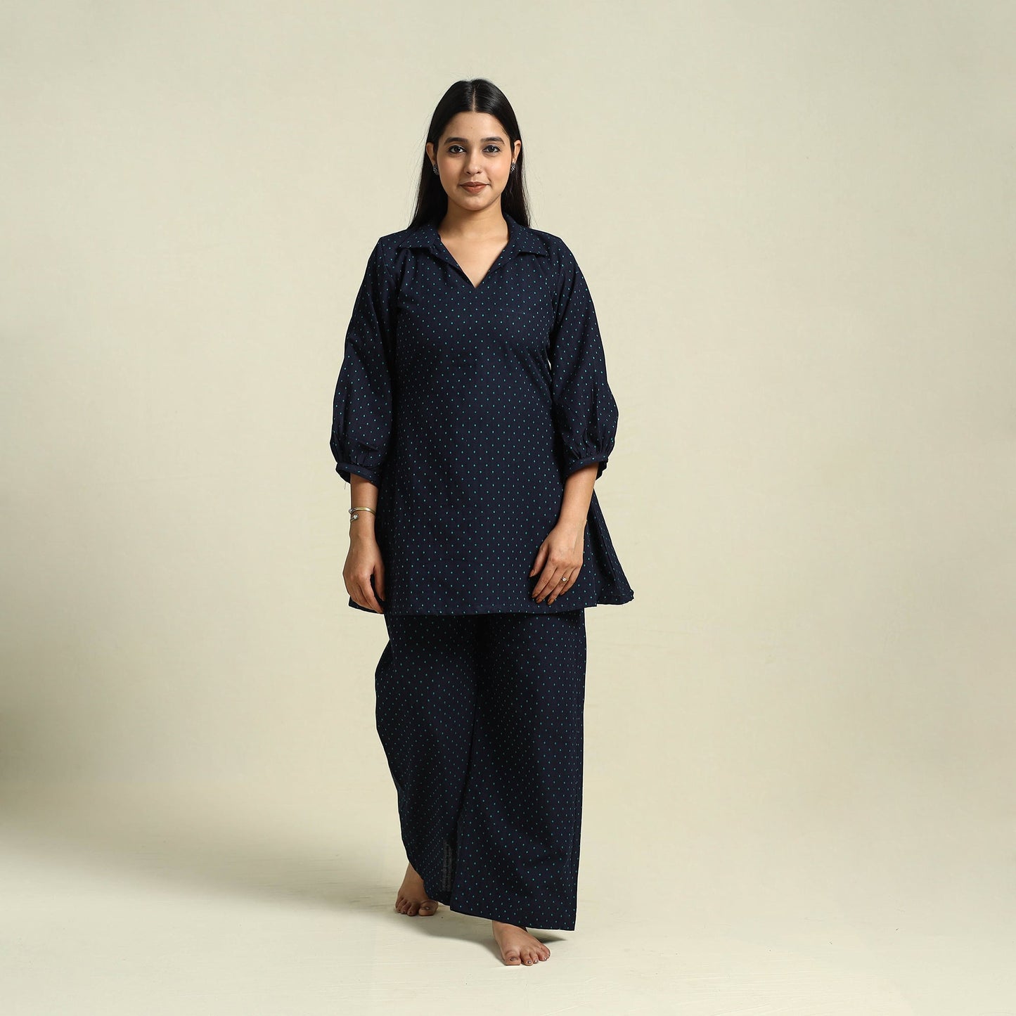 Buy Blue Jacquard Cotton Top & Pyjama Night Suit Set