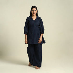 Buy Blue Jacquard Cotton Top & Pyjama Night Suit Set
