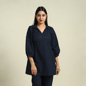 Buy Blue Jacquard Cotton Top & Pyjama Night Suit Set