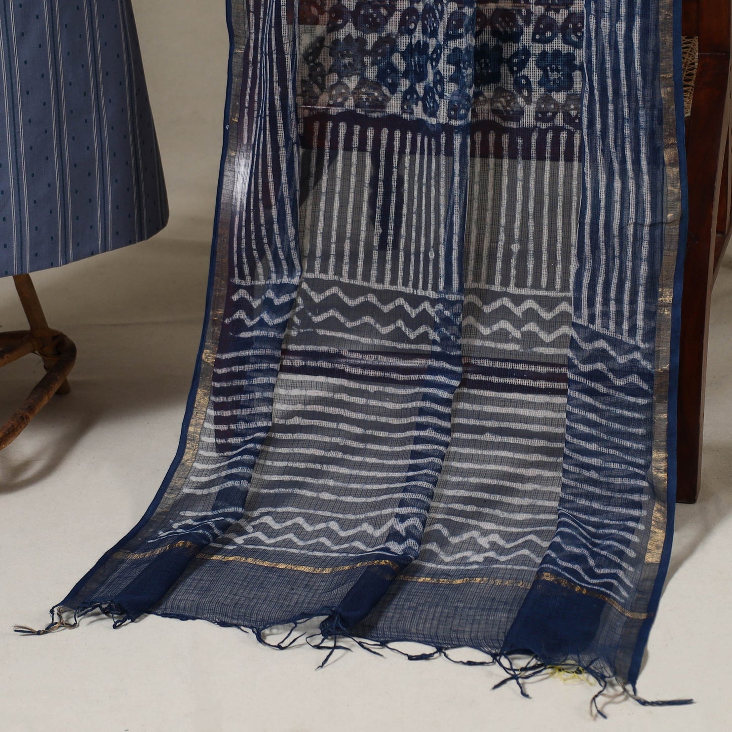 Blue Jacquard Cotton Dress Material with Jewellery Set