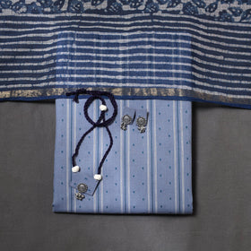 Blue Jacquard Cotton Dress Material with Jewellery Set