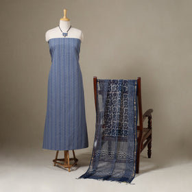 Blue Jacquard Cotton Dress Material with Jewellery Set