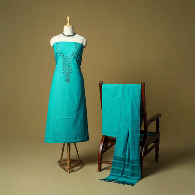Jacquard embroidered cotton 3pc unstitched dress material