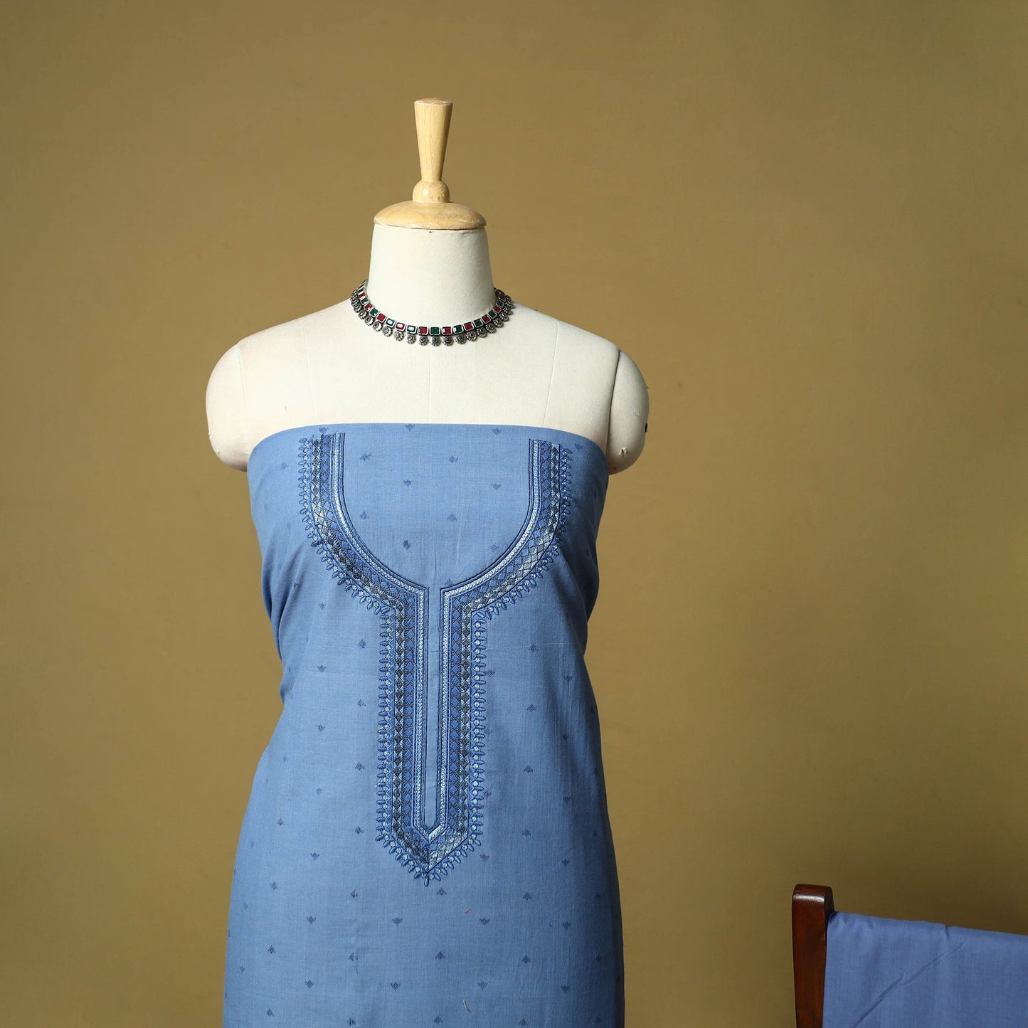 Jacquard embroidered cotton 3pc unstitched dress material