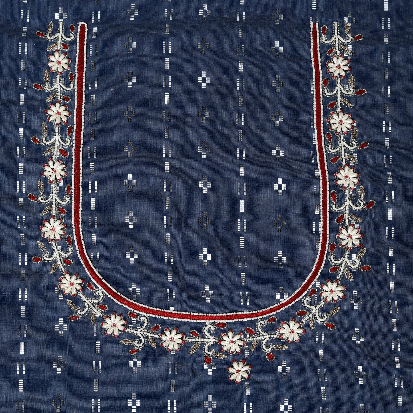 Blue - jacquard hand embroidery cotton blouse piece 10