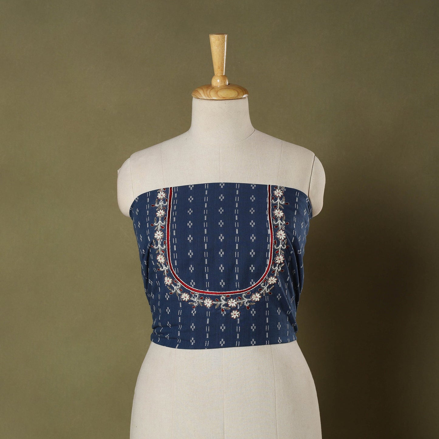 Blue - jacquard hand embroidery cotton blouse piece 10