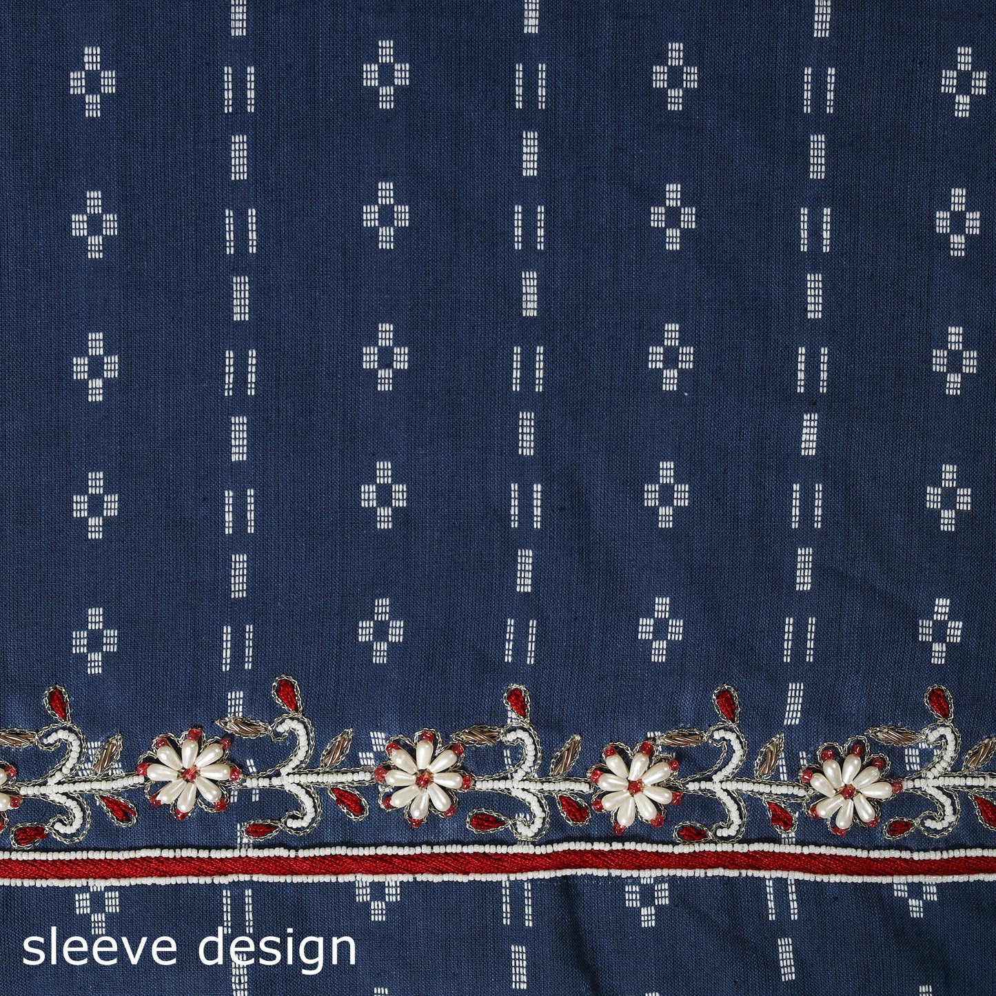 Blue - jacquard hand embroidery cotton blouse piece 10