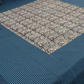 Blue Jacquard with Kalamkari Patch Cotton Bedsheet Set