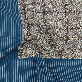 Blue Jacquard with Kalamkari Patch Cotton Bedsheet Set