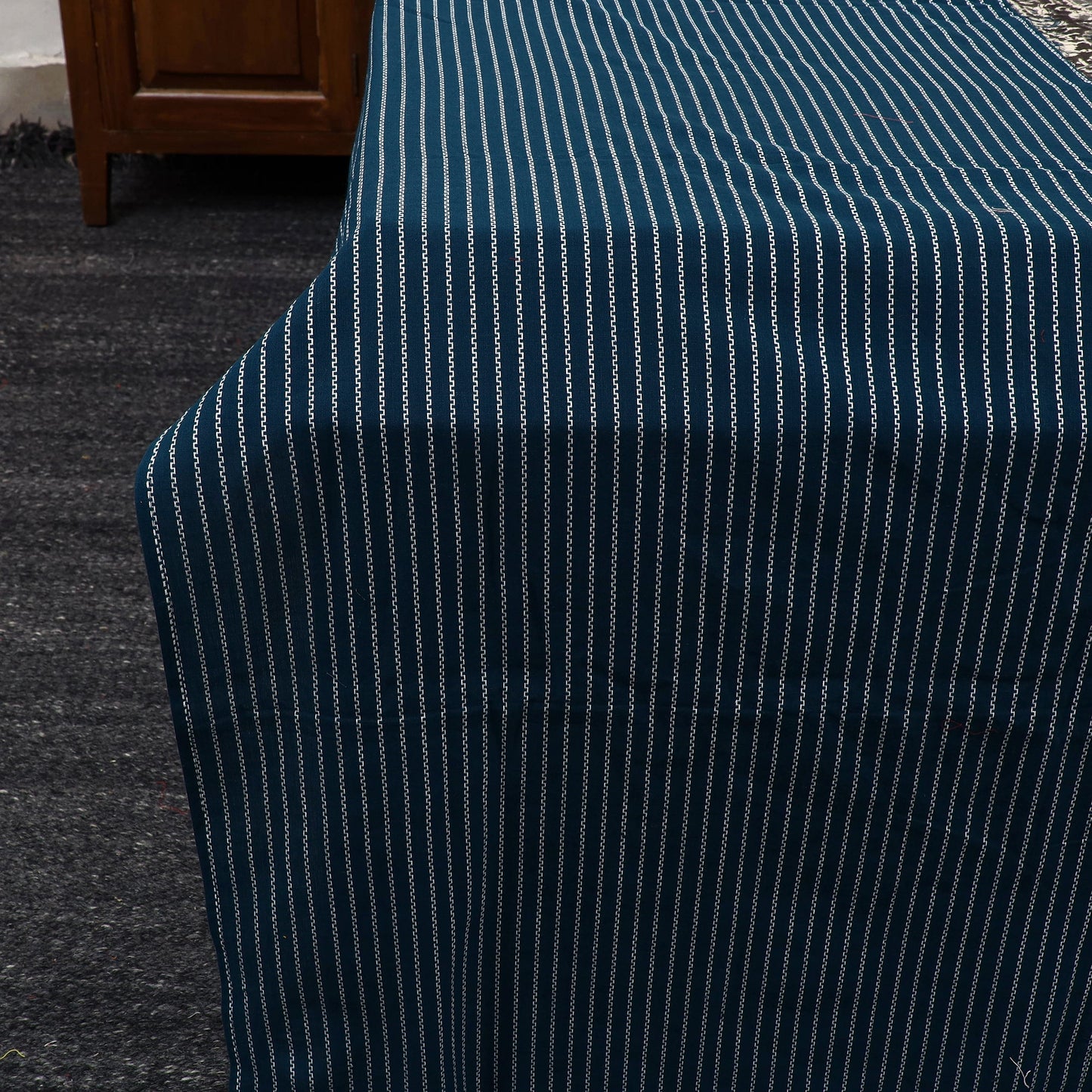 Blue Jacquard with Kalamkari Patch Cotton Bedsheet Set