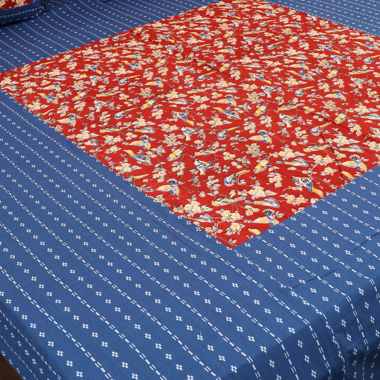 Buy Jacquard with Kalamkari Patch Cotton Bedsheet Set