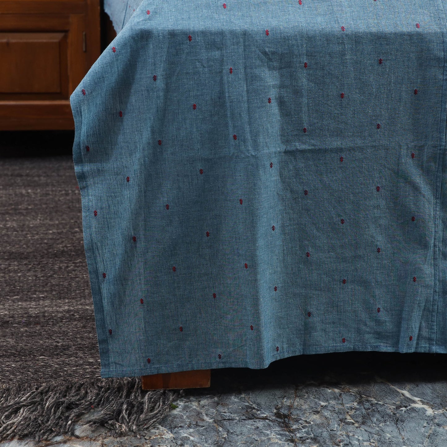 Blue - jacquard with modal silk patch cotton bedsheet set