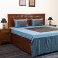 Blue - jacquard with modal silk patch cotton bedsheet set