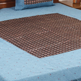 Blue - jacquard with modal silk patch cotton bedsheet set