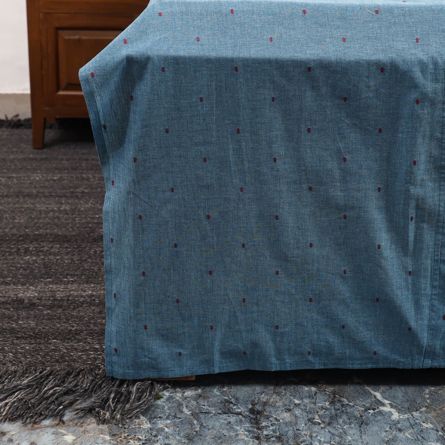 Blue - jacquard with modal silk patch cotton bedsheet set