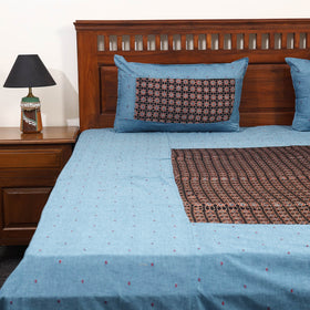Blue - jacquard with modal silk patch cotton bedsheet set