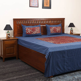 Blue - jacquard with modal silk patch cotton bedsheet set