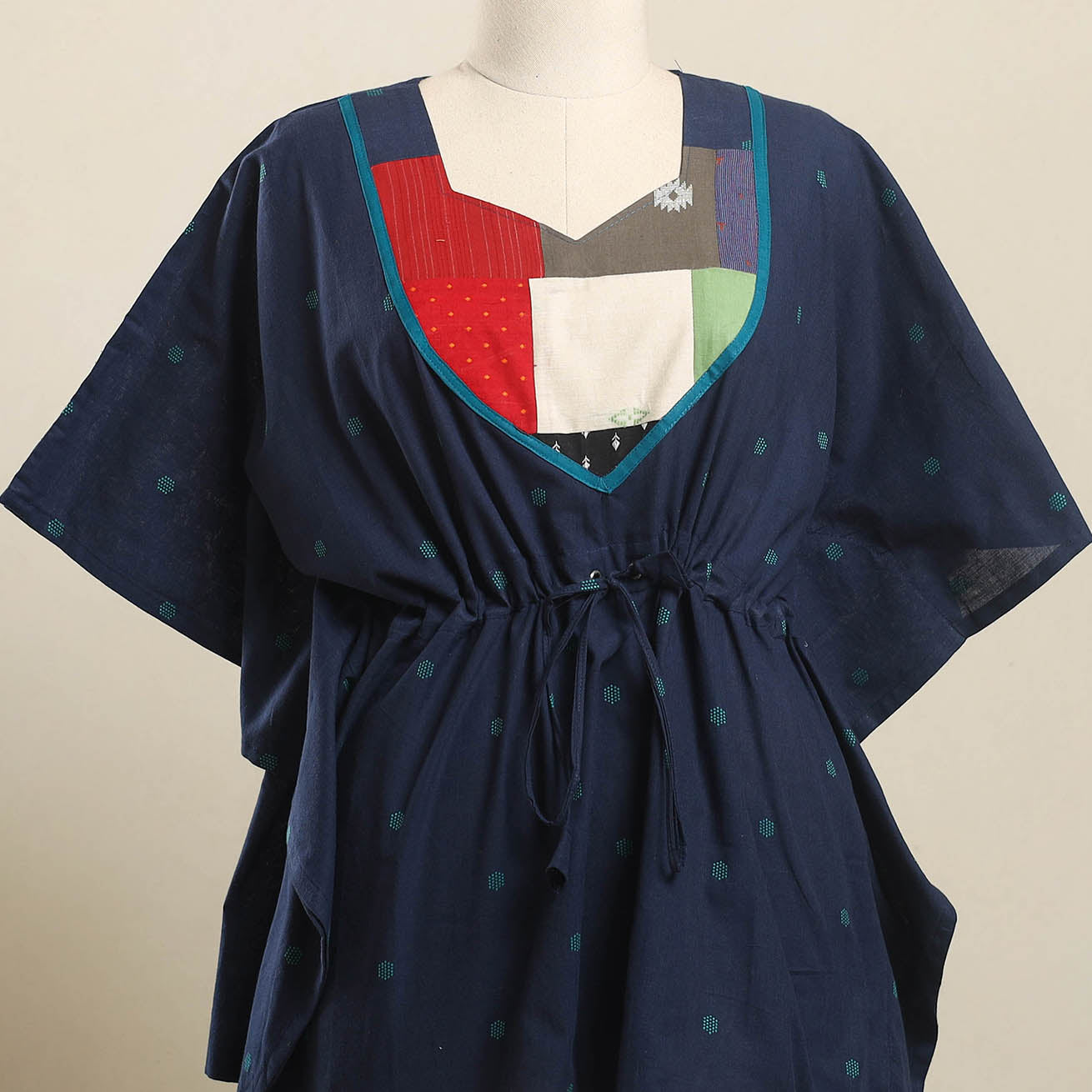 Buy Blue Jacquard Mosaic Fusion Cotton Kaftan