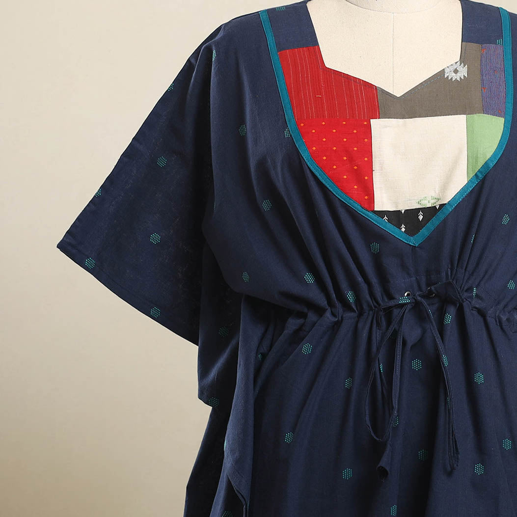 Buy Blue Jacquard Mosaic Fusion Cotton Kaftan