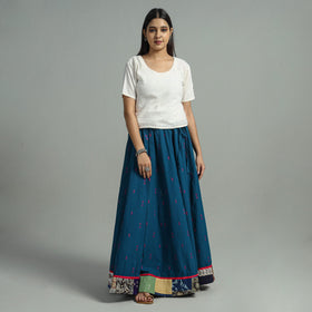 Blue Jacquard Patchwork 24 Kali Cotton Long Skirt