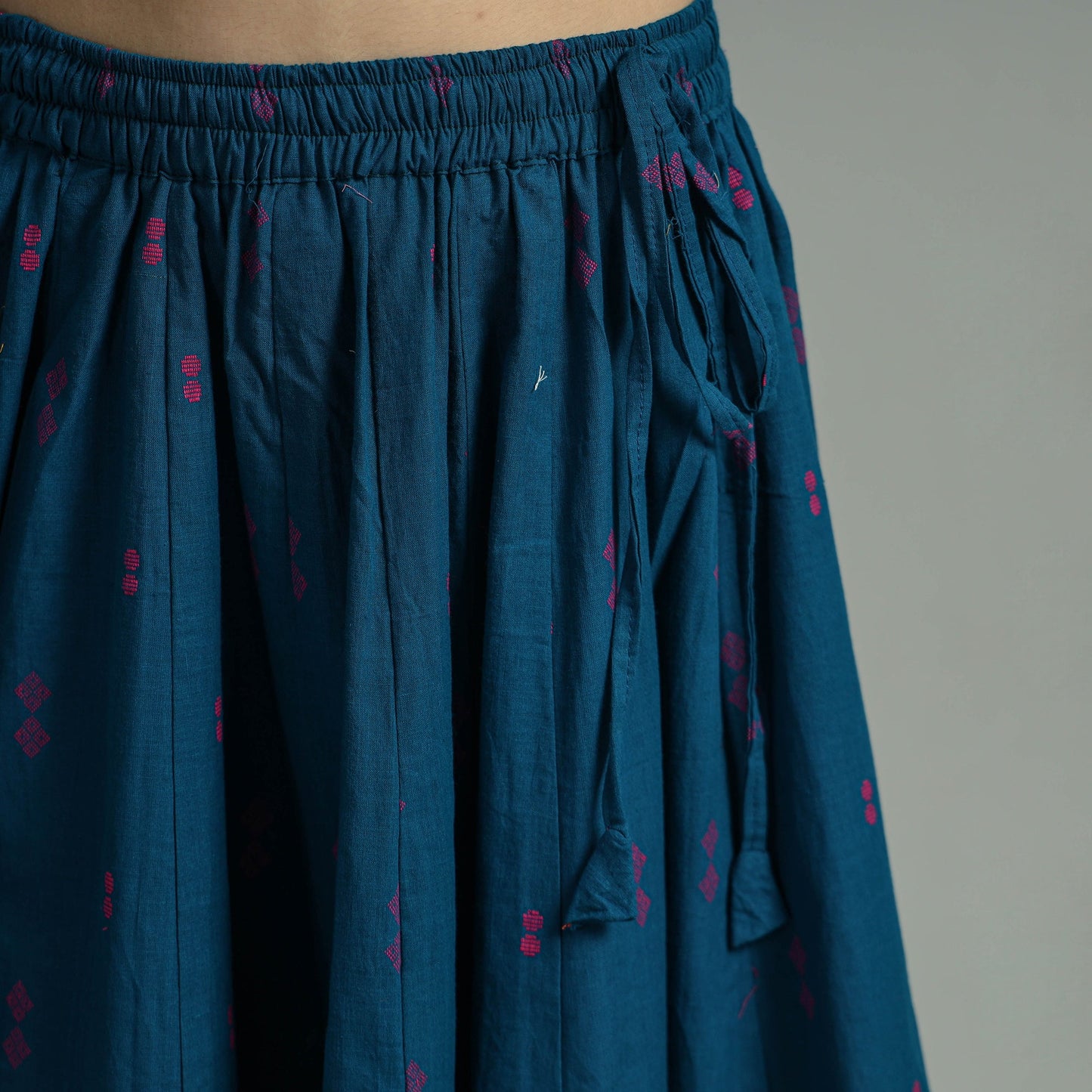 Blue Jacquard Patchwork 24 Kali Cotton Long Skirt