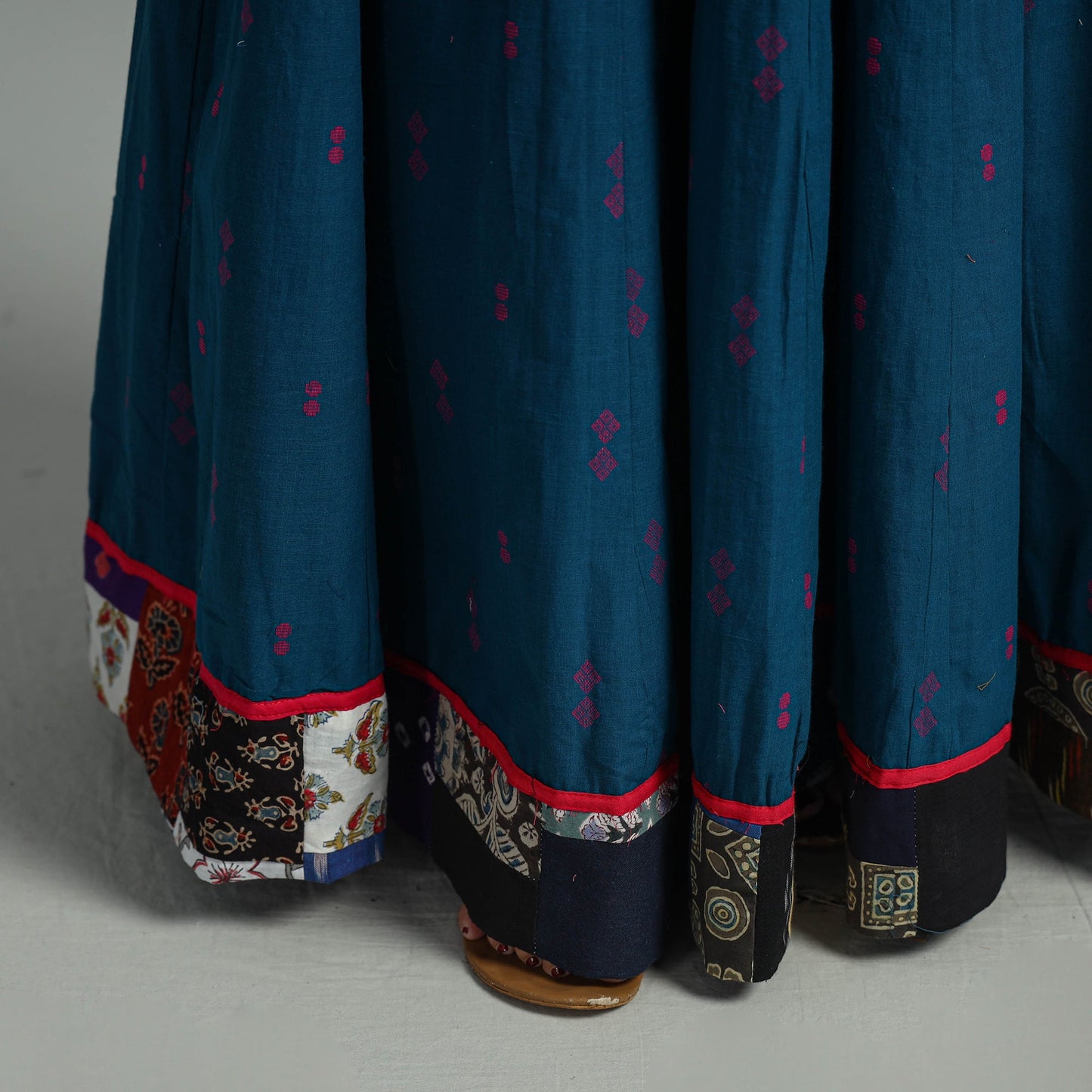 Blue Jacquard Patchwork 24 Kali Cotton Long Skirt