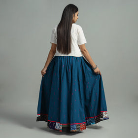 Blue Jacquard Patchwork 24 Kali Cotton Long Skirt