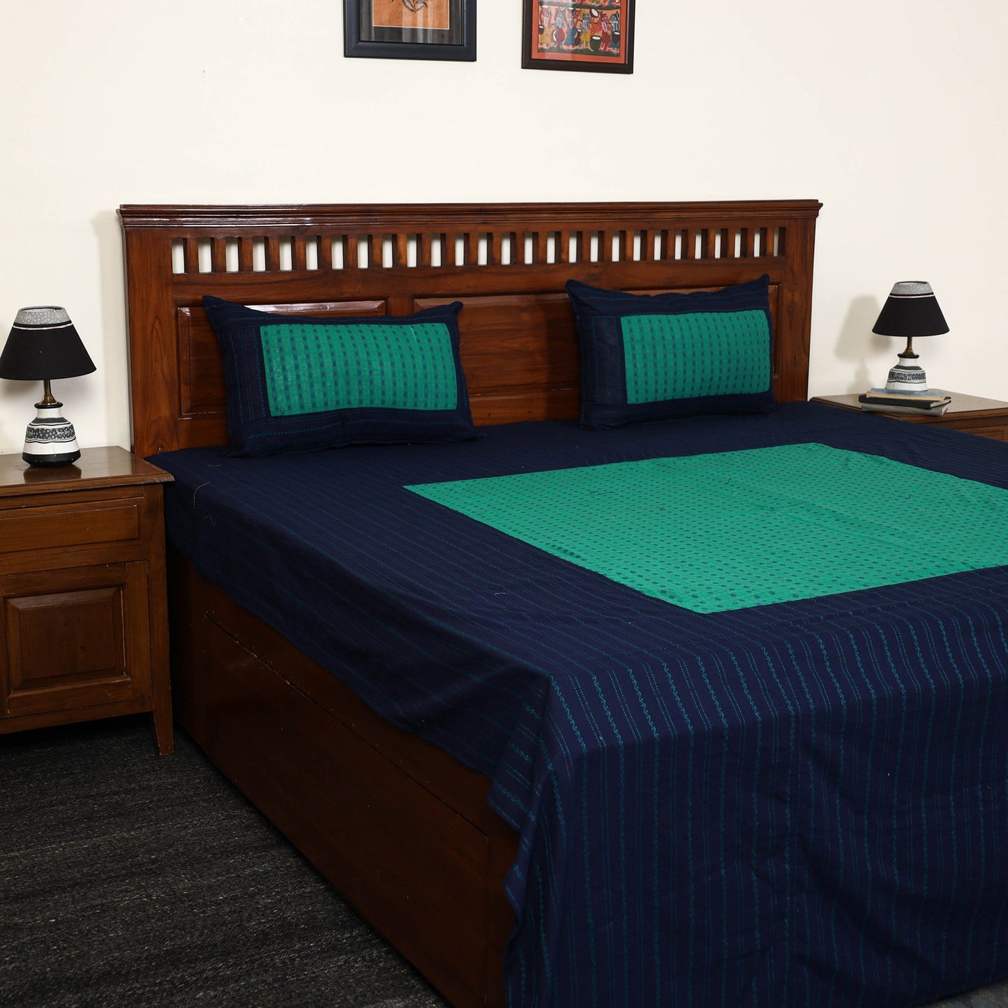  Jacquard Patchwork Cotton Double Bed Cover with Pillow Covers (108 x 83 in) 09 Online at iTokri.com