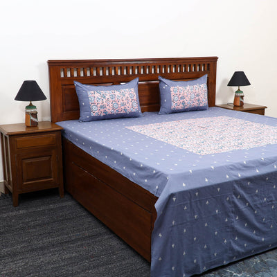 Buy Jacquard with Sanganeri Patch Cotton Bedsheet Set