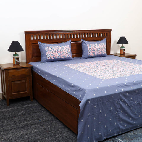 Buy Jacquard with Sanganeri Patch Cotton Bedsheet Set
