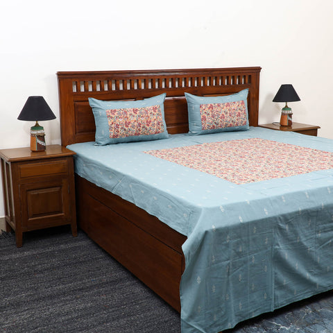 Buy Jacquard with Sanganeri Patch Cotton Bedsheet Set