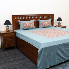Buy Jacquard with Sanganeri Patch Cotton Bedsheet Set