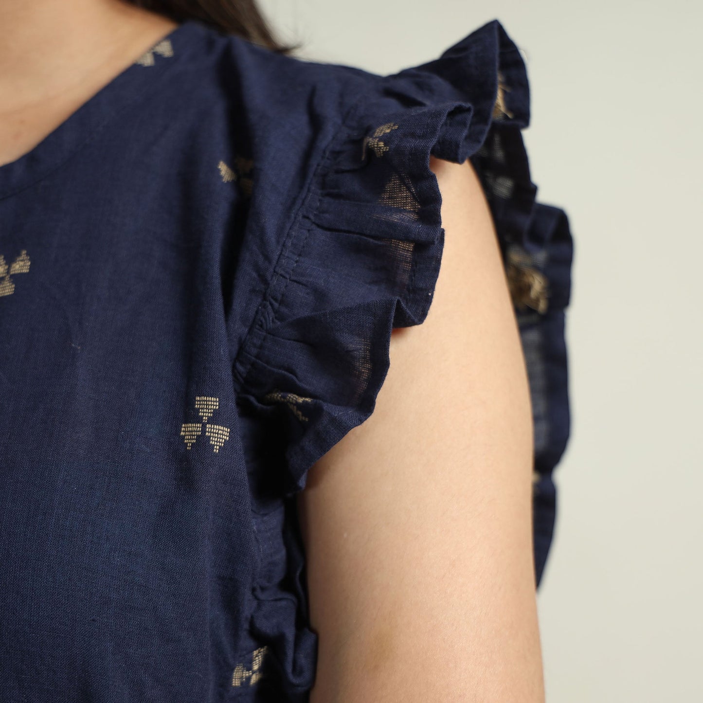 Blue - jacquard sleeveless cotton crop top - handcrafted