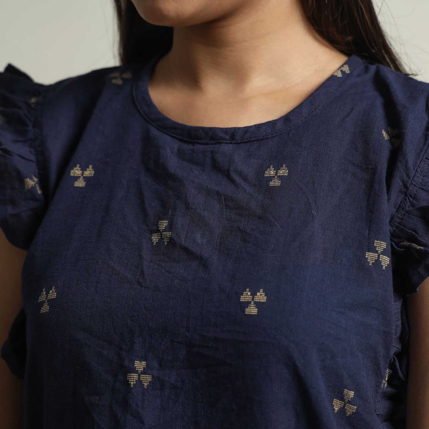 Blue - jacquard sleeveless cotton crop top - handcrafted