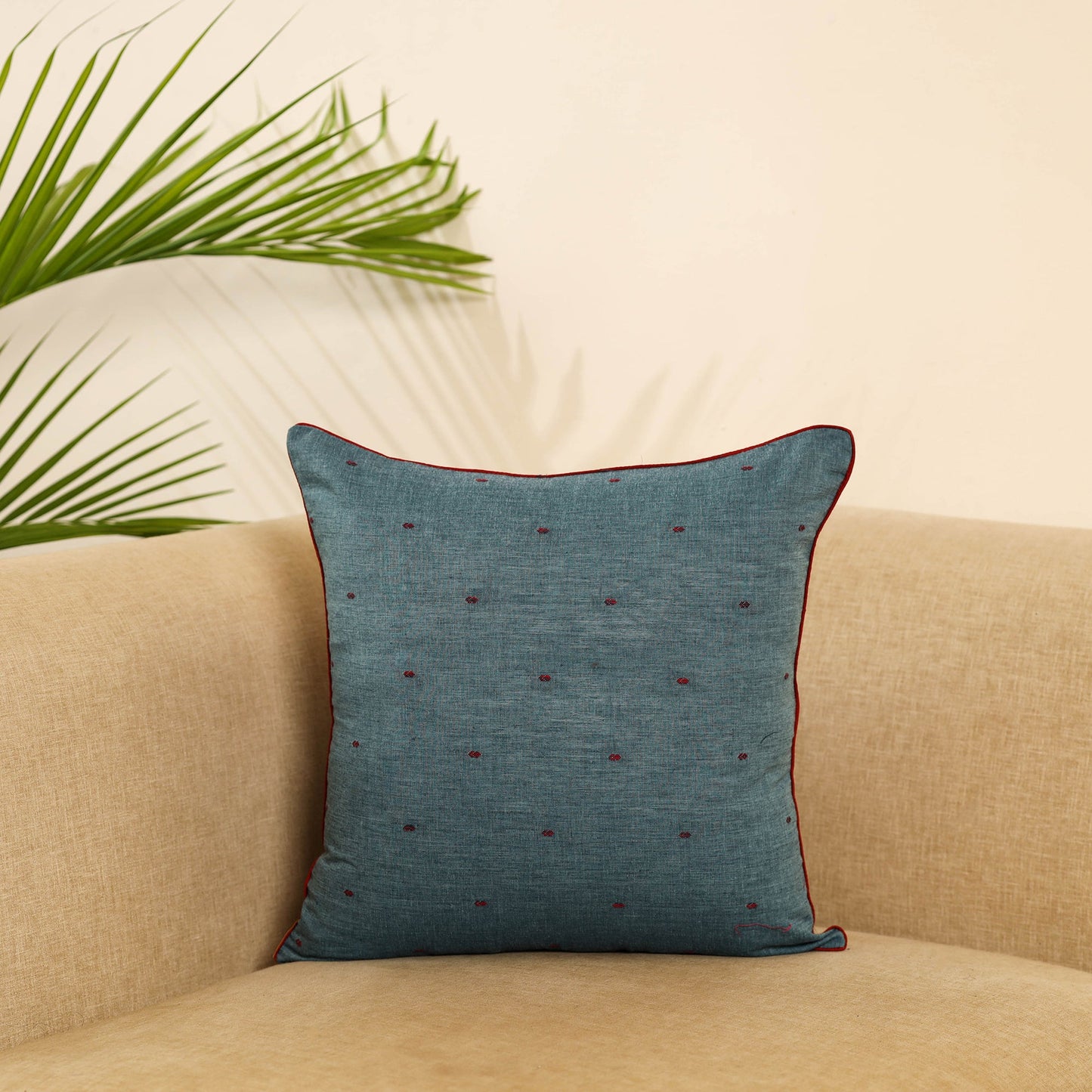Blue Jacquard Weave Cotton Cushion Cover