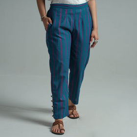 Blue - jacquard weave cotton elasticated pant 02