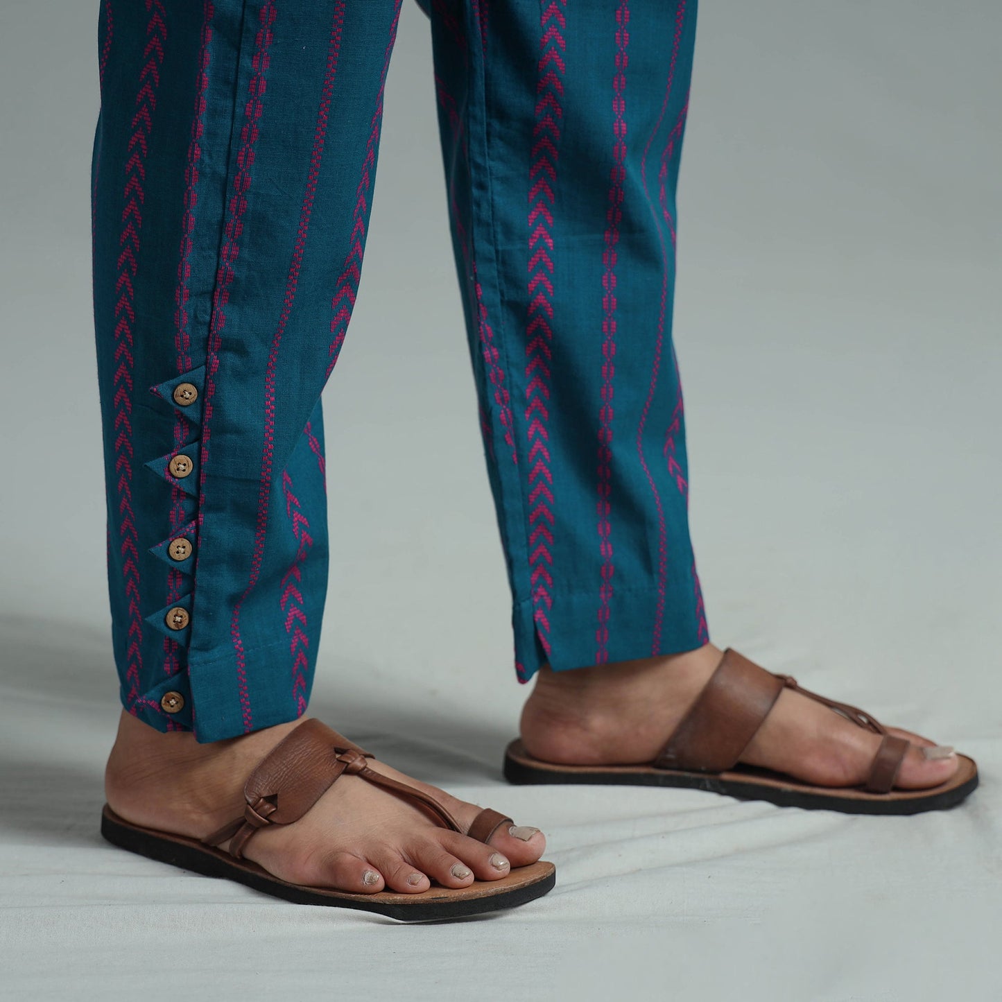 Blue - jacquard weave cotton elasticated pant 02