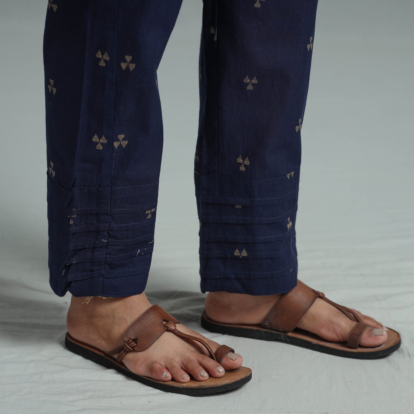 Blue - jacquard weave cotton elasticated pant 10