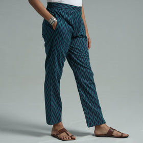 Blue - jacquard weave cotton elasticated pant - handcrafted