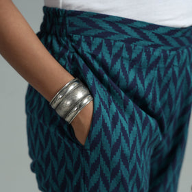 Blue - jacquard weave cotton elasticated pant - handcrafted