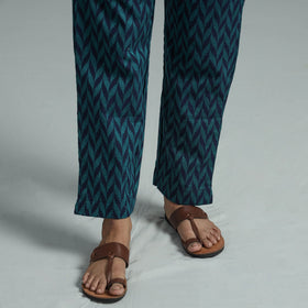 Blue - jacquard weave cotton elasticated pant - handcrafted