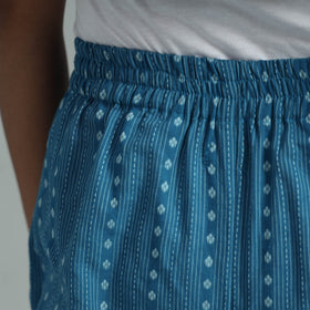 Blue - jacquard weave cotton elasticated pant - handcrafted