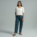 Blue - jacquard weave cotton elasticated pant - handcrafted